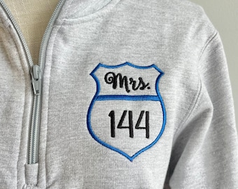 Police wife shirt, mom of officer, thin blue line, loss of officer, police badge monogram, shirt, jacket, sherpa, sweatshirt, plus size also