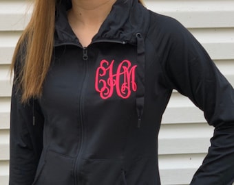 Monogrammed full zip jacket, bridesmaid gift, athletic women’s cut sports jacket with pockets, spring fall jacket, embroidered monogram