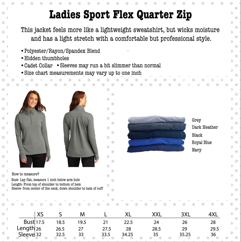 lightweight custom embroidered 1/4 zip sweatshirt, ladies fitted contoured cut, hidden thumbholes, pleated back detail, longer length, quarter zip with collar, no pockets in this shirt, perfect for layering, soft feel with some stretch, gray, black