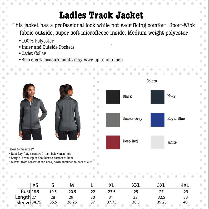 custom embroidered, medium weight full zip jacket, fitted ladies cut, slash pocket, soft feel, polyester blend, sweatshirt with collar, black, dark smoke grey, red, navy, true royal