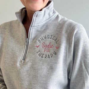 perfect gift for PT student or someone getting a new PT job, all thread colors match you hospital or practice colors, staple for the office, high quality shirts, sweatshirts and jackets.
