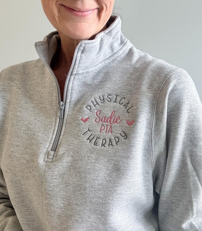 perfect gift for PT student or someone getting a new PT job, all thread colors match you hospital or practice colors, staple for the office, high quality shirts, sweatshirts and jackets.