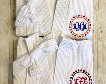 Gift for high school grad, university colors graduation gift for her, college necessities, waffle weave spa robe, embroidered monogram