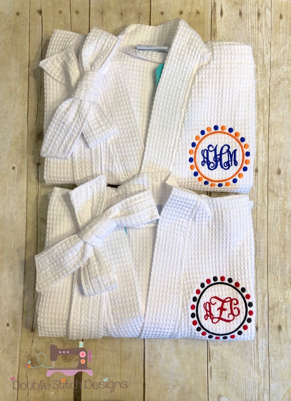 Gift for high school grad, university colors graduation gift for her, college necessities, waffle weave spa robe, embroidered monogram