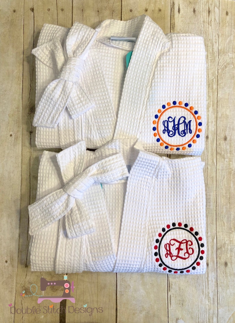 Gift for high school grad, university colors graduation gift for her, college necessities, waffle weave spa robe, embroidered monogram image 1