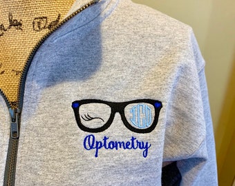 gift for optometrist, ophthalmologist, optometry shirt, pullover quarter zip jacket or tshirt, personalized embroidered, optometry student g