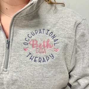 pullover 1/4 zip quarter half zip or full zip jacket with pockets, perfect layering piece, occupational therapy, therapist assistant shirt