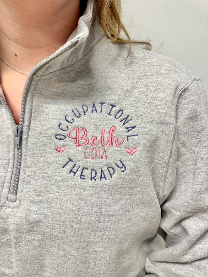 pullover 1/4 zip quarter half zip or full zip jacket with pockets, perfect layering piece, occupational therapy, therapist assistant shirt