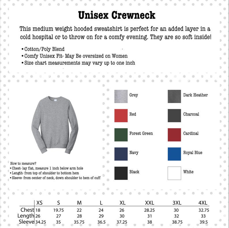 Crewneck: pullover sweatshirt, unisex sizing, custom embroidered, cotton/poly blend, soft inside and outside feel, great high quality, no pockets, baggy comfy fit, gray, black, navy, red, dark heather, royal, forest green, burgundy , charcoal