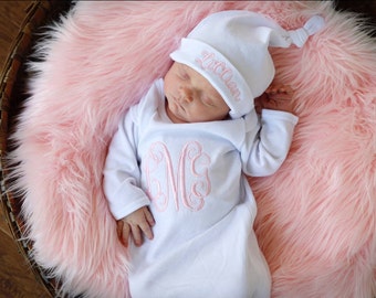 baby girl coming home outfit, Personalized baby girl gift, newborn gown, girl hospital outfit, monogrammed, layette, first pictures, pink