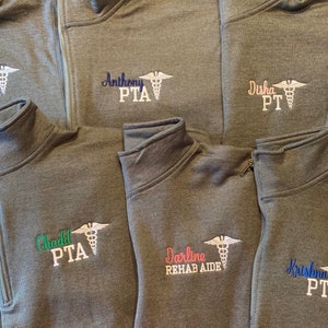 Physical therapy office pullover sweatshirt jackets, PT PTA SLP, ot cota rehab aide, gift for therapist or assistant