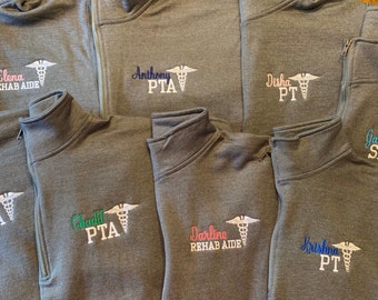 Physical therapy office pullover sweatshirt jackets, PT PTA SLP, ot cota rehab aide, gift for therapist or assistant