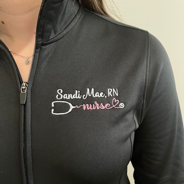 Personalized nurse jacket, full zip jacket with pockets, custom gift for nurse,  BSN, RN, LPN, cma aprn, nursing student graduation