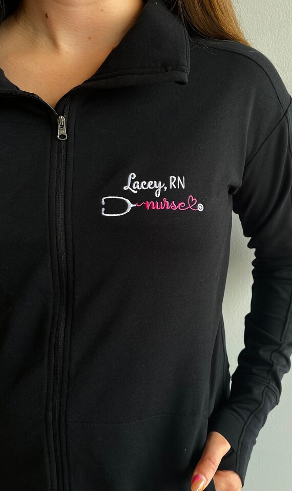 Custom nurse gift, embroidered full zip jacket with pockets or pullover sweatshirt, corporate gifts, RN, BSN, lpn lvn, medical professional