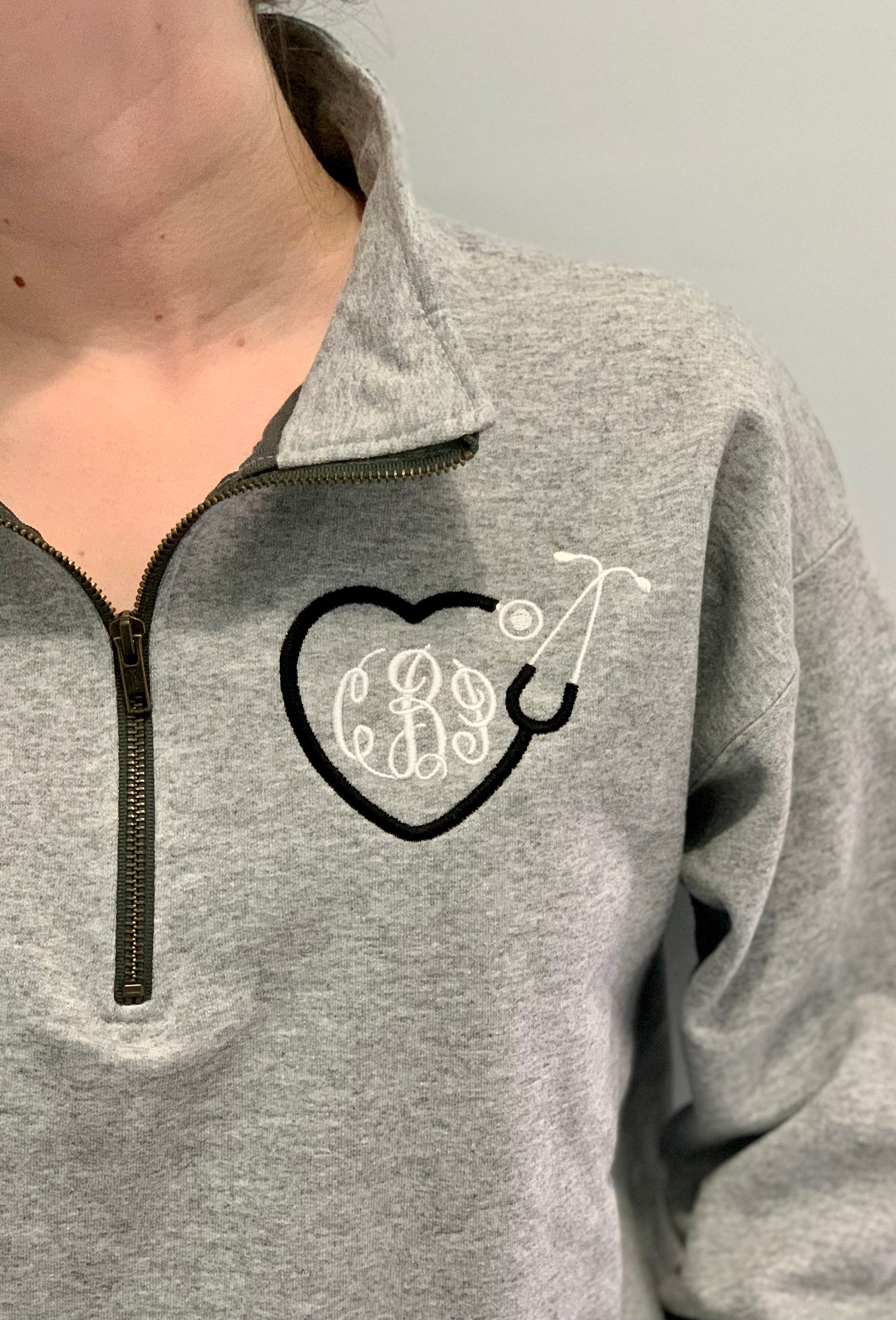 Nurse gift, monogrammed nurse shirt, stethoscope, pullover 1/4 zip ja…