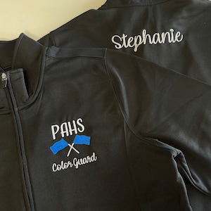Color guard jackets, color guard team sweatshirts, winterguard, drumline, flag team, marching band, personalized gift for color guard