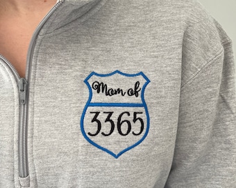 Police mom gift, monogrammed, police wife gift, thin blue line, police officer support, sweatshirt, pullover, tshirt, hoodie, quarter zip