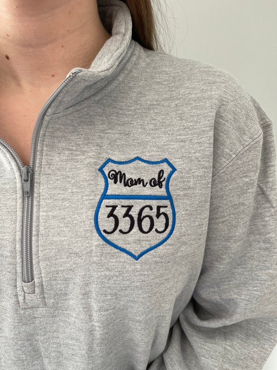 Police mom gift, monogrammed, police wife gift, thin blue line, police officer support, sweatshirt, pullover, tshirt, hoodie, quarter zip