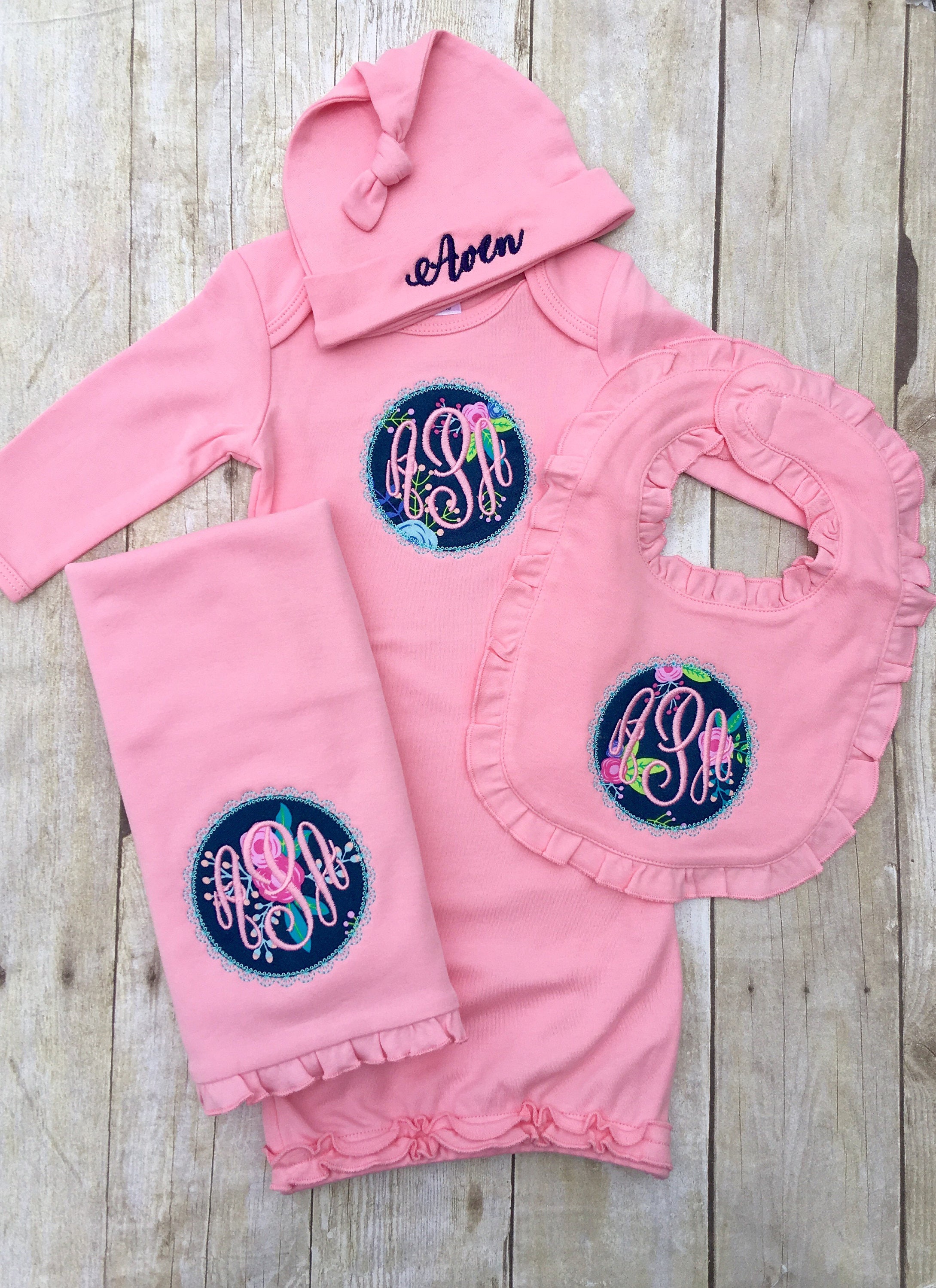 Monogrammed baby girl gown personalized baby gown boutique Etsy