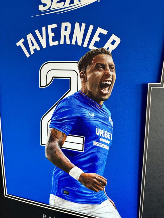 James Tavernier Painting on Framed Rangers Jersey