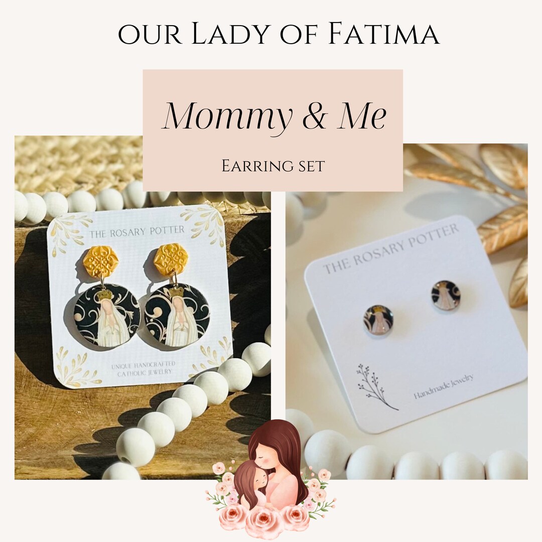 Our Lady of Fatima Earrings: Catholic Gift Set