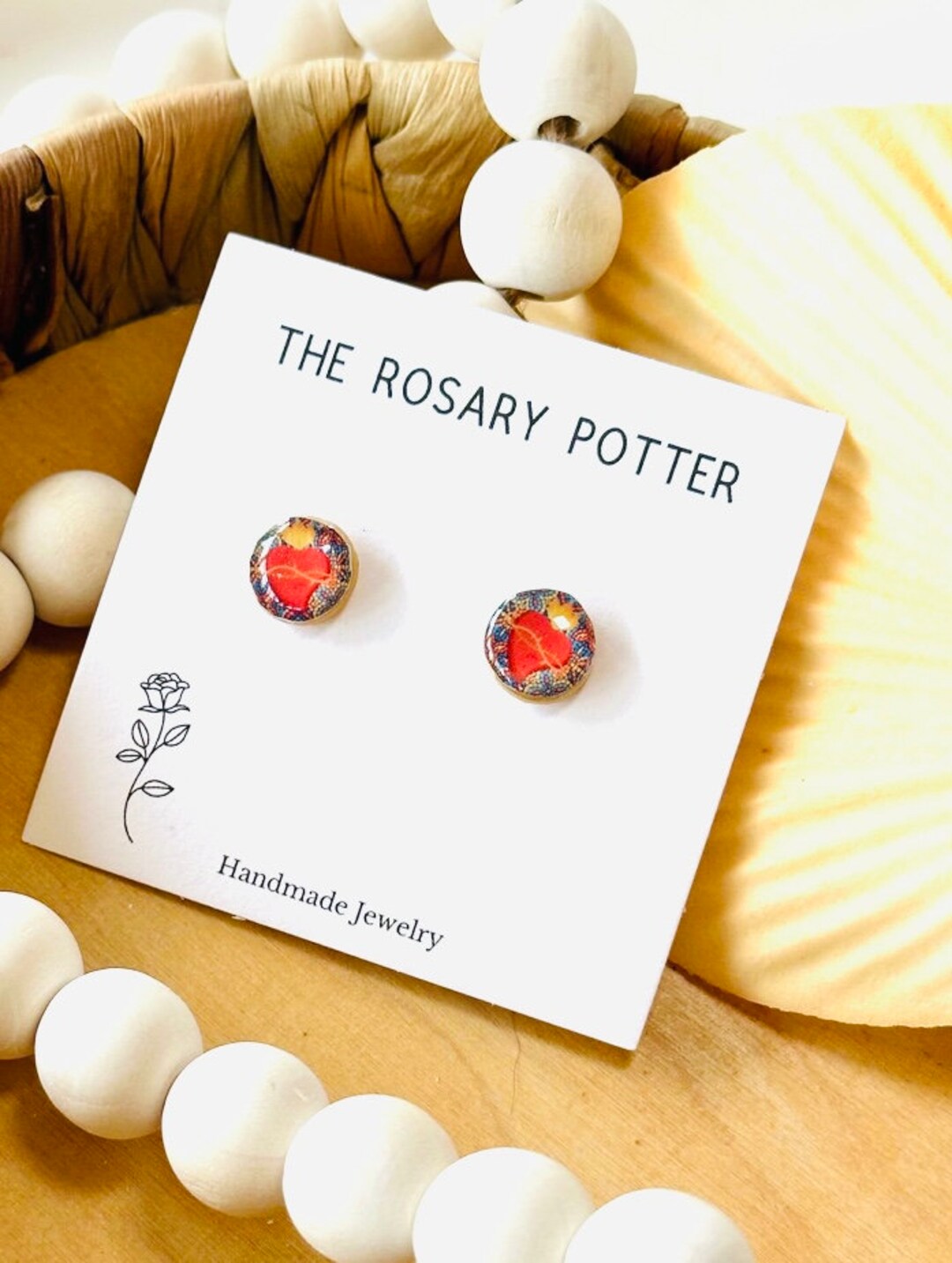 Sacred Heart Handmade Stud Earrings, Confirmation Gift , Catholic Gift