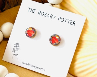 Sacred Heart Stud Earrings: Handmade Polymer Clay Catholic Gift