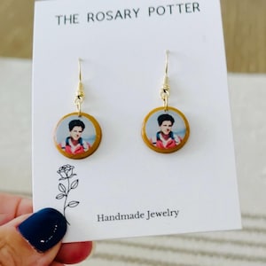 Blessed Carlo Acutis Earrings: Handmade Polymer Clay, 14K Gold Hooks