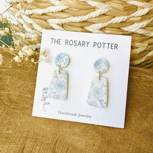 Mary’s Mantle Handmade Catholic Earrings / Floral Earrings / Blue Floral Earrings / Handmade Polymer Clay Earrings/ gift for her