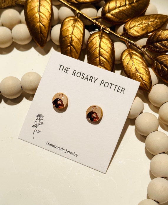 Gemma Galgani Stud Earrings: Handmade Polymer Clay Catholic