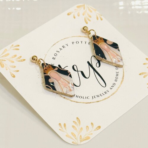 Our Lady of Fatima Handmade Catholic Clay Earrings Gold Post Etsy