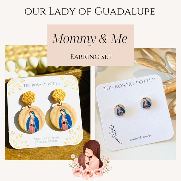 Our Lady of Guadalupe Mommy and Me Earring set, Catholic mom gift, Catholic daughter gift, handmade clay earrings