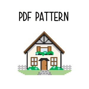 Petite maison moderne avec clôture modèle PDF au point de croix