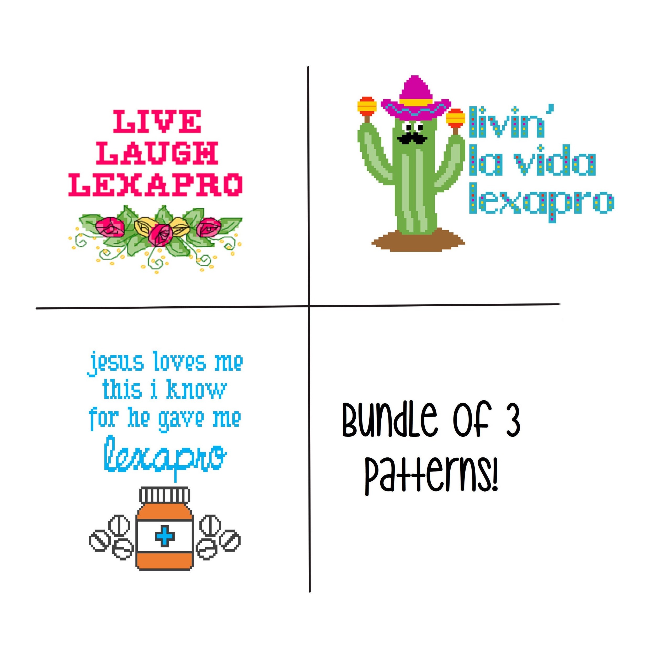 Mental Health Humor - Lexapro Bundle - Funny Cross Stitch PATTERNS