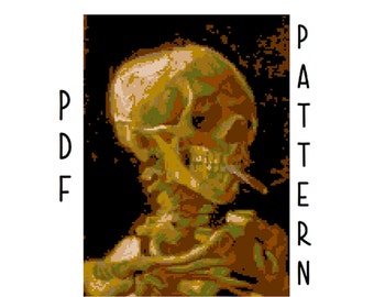 Skull of a Skeleton with a Burning Cigarette by Vincent van Gogh - Large Cross Stitch PATTERN