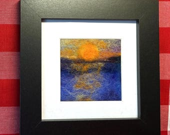 Needle Felted Wool Art : Sunset Over The Water