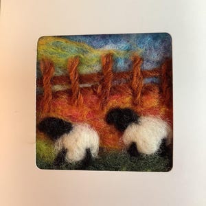 Needle Felted Sheep and Post Fence