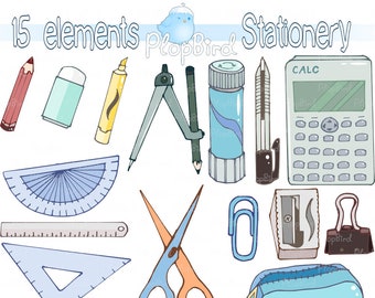 Doodle Stationery Clipart- 15 images digital art, instant download, 300DPI, transparent PNG, SVG