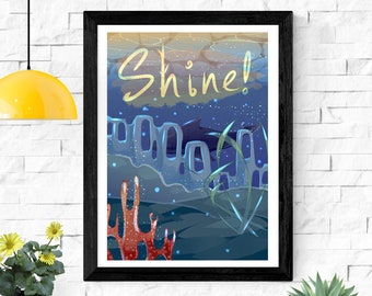 Shine Undersea Printable - A4 motivational word art, instant PNG download