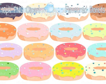 Flavoured Donuts Clipart- 16 images, digital art, instant download, 300DPI, transparent PNG