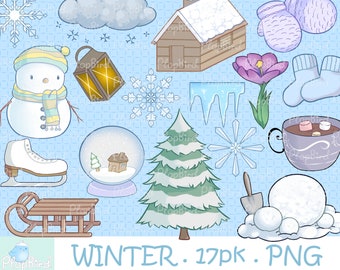 Winter Clip Art - 17 pk digital art, commercial use, instant download, PNGs, high resolution 300 DPI