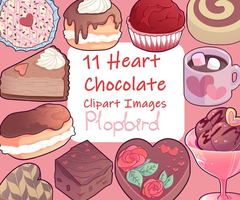 Valentines Heart Chocolate Clip Art 11 pk digital art, commercial use, instant download PNGs, high resolution 300 DPI image 1