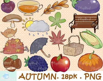 Autumn Clip Art - 18 pk digital art, commercial use, instant download, PNGs, high resolution 300 DPI