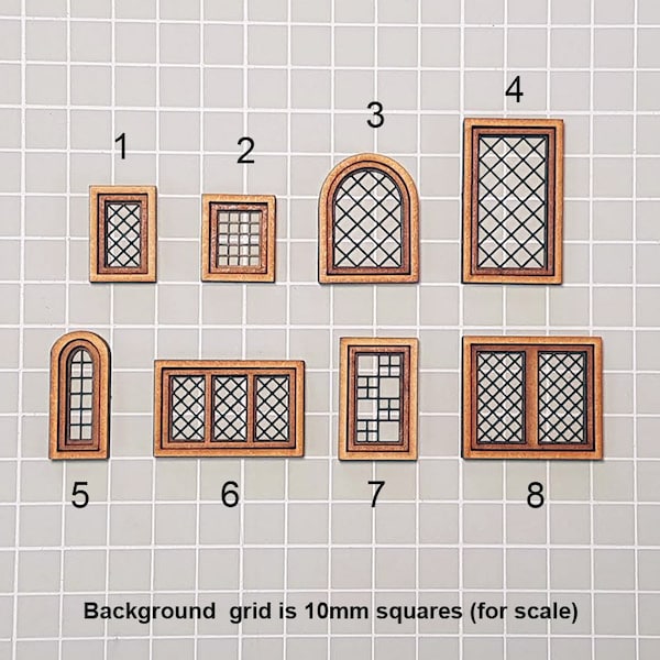 Miniature window frames with 'leaded' effect. Wargames scenery, terrain, dioramas, D&D, Mordheim, Age of Sigmar, Frostgrave