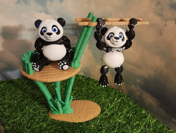 Flexi Panda Pair With Bamboo Tree Stand: Articulated 3D Printed
