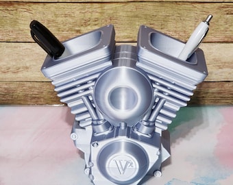 V-Twin Engine Pen Holder Desk Organizer Garage and Man Cave Decor