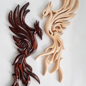 Yin Yang Phoenix Wood Carving Wall Art: Handmade Linden Set