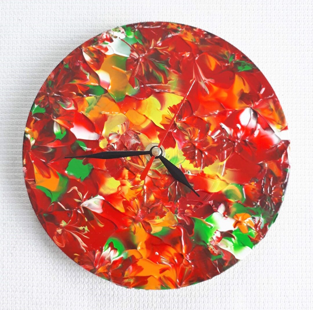 Colorful Wall Clock, Abstract Wall Clock, Flower Abstract Clock, Magic Clock, Hand Painted Clock
