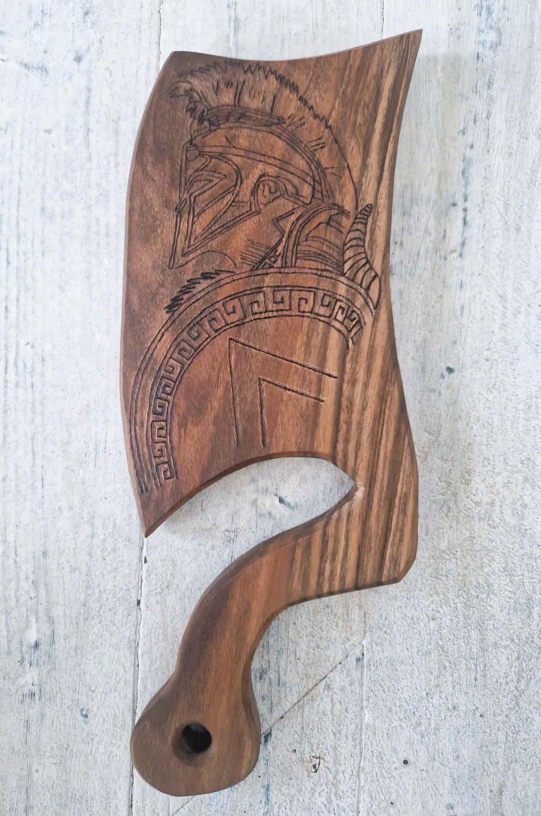 Handmade Walnut Axe Cutting Board – Spartan Warrior Pyrography – Viking ...
