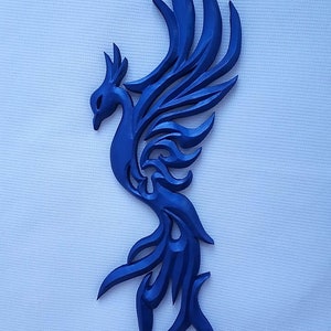 Handmade Blue Phoenix Wood Carving Wall Art (15 Inch)